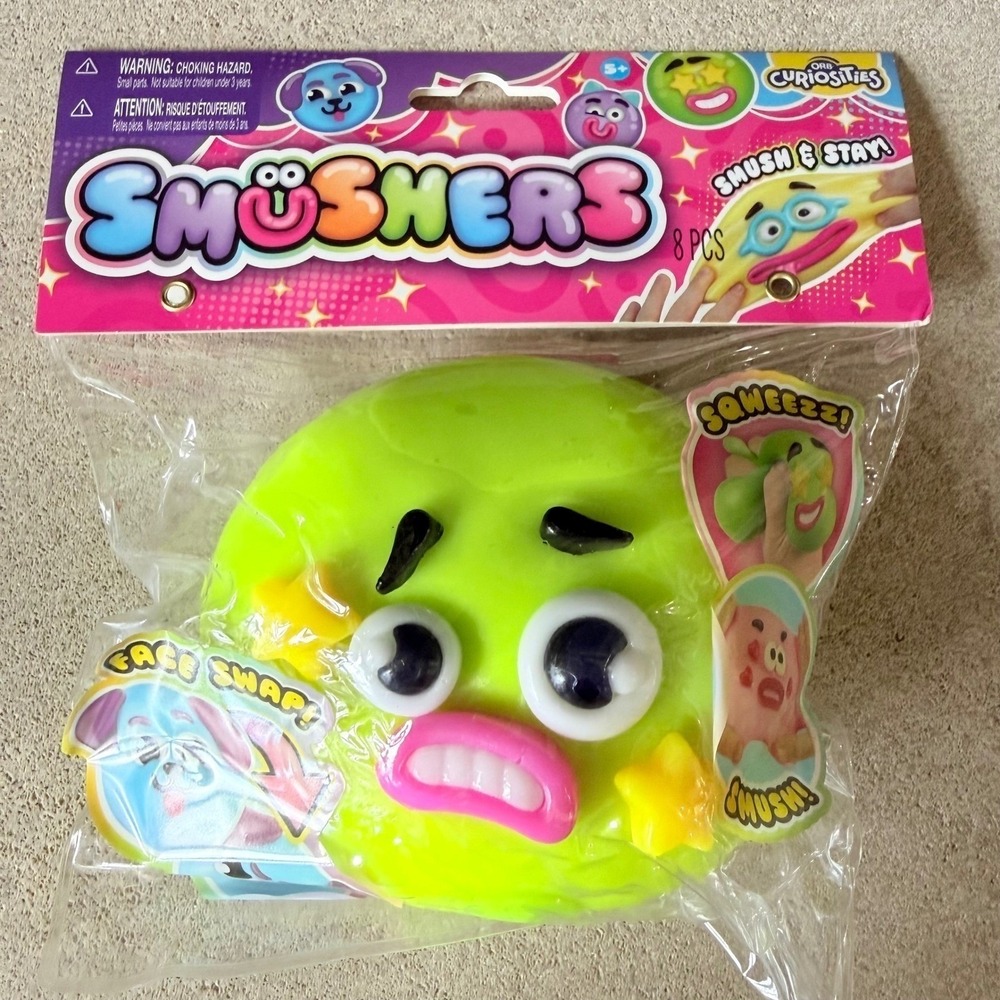 Smushers Squeezy Fidget Toy Face Neon Green Viral Squishys ORB Curiosities NEW